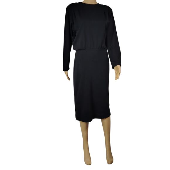 1960s Mod MCM Black Long Sleeve Highneck Pencil Skirt Dress Back Buttons Size S - Picture 2 of 11
